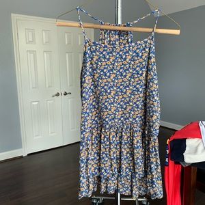 Blue Sleeveless Shirt with Flowers